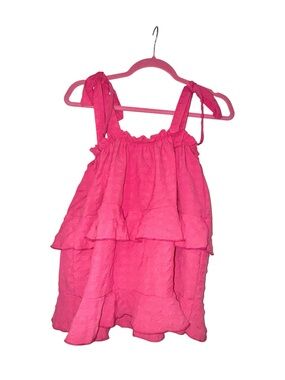 Pink Tiered Textured Ruffle Tank Top by Haptics with Tie-Shoulders. SMALL. Etc!